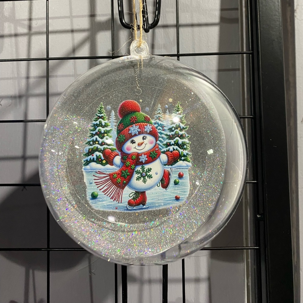 Festive Snowman Holiday Ornament - Glittery Silver